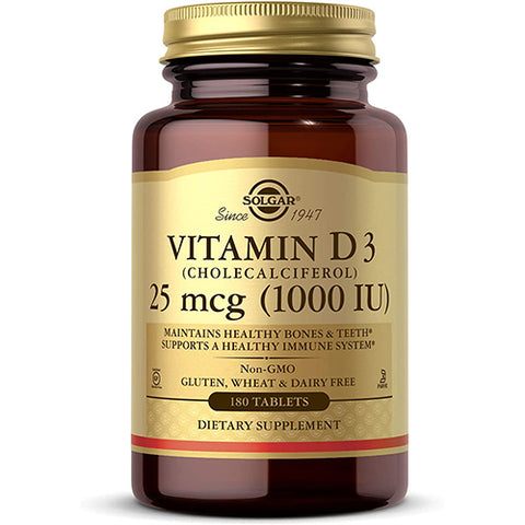 Solgar Vitamin D3 (Cholecalciferol) 1000 IU (25 µg) Tablets - Pack of 180 - Helps Muscle Function